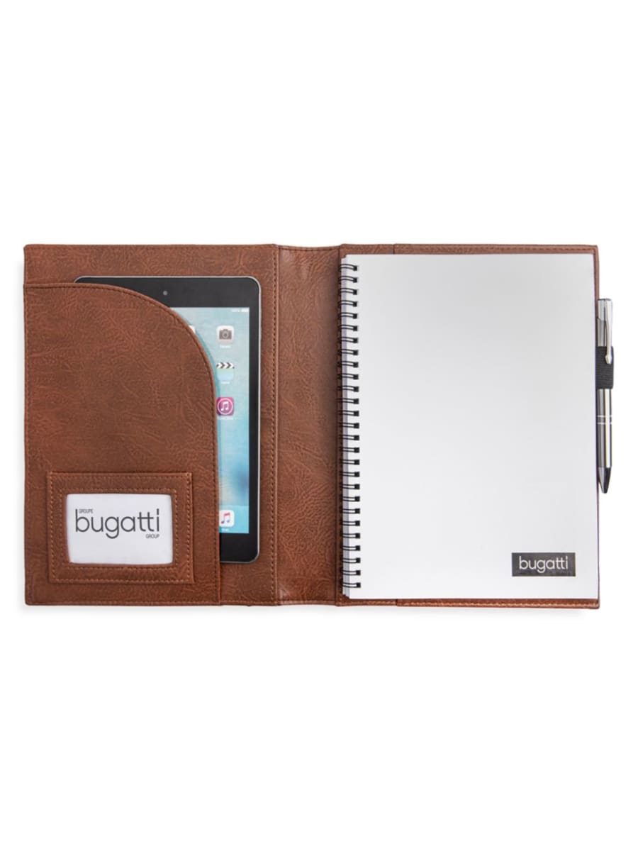Brown leather journal with pen