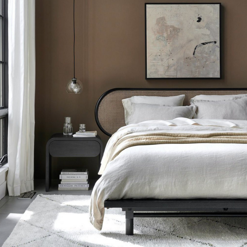 Rounded edge bed frame and night stand