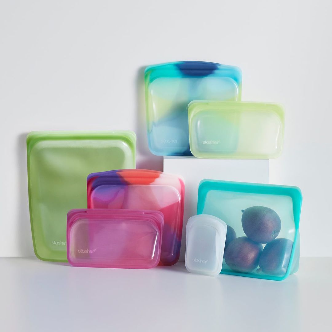 Seven clear, re-useable pouches in all different sizes and colours.