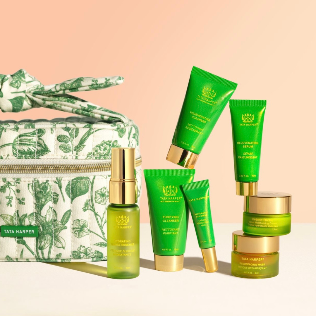 Green bottles of body care products