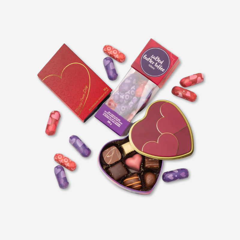Boxes of Valentine's chocolates.